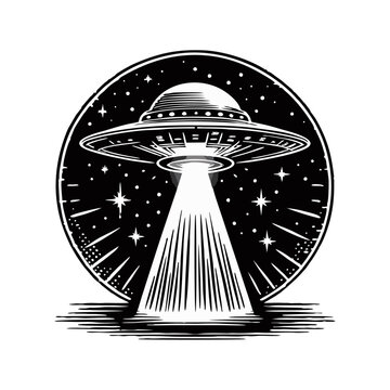 vector illustration of ufo flying with space rae transparent background