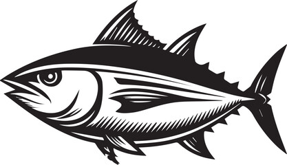 High-Quality Black and White Tuna Fish Vector Illustration – Perfect for Tuna Fish Day