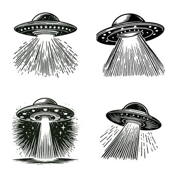 vector illustration of ufo flying with space rae transparent background