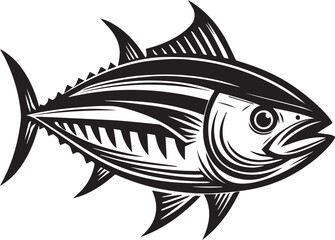 High-Quality Black and White Tuna Fish Vector Illustration – Perfect for Tuna Fish Day