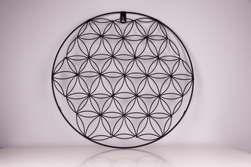 Black structure on white background with flower of life symbol, sacred geometry or Zen symbol