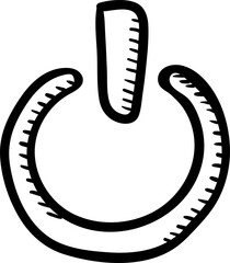 Hand drawn off button doodle icon. Hand drawn black sketch. Sign symbol. Decoration element. White background. Isolated. Flat design. Vector cartoon illustration