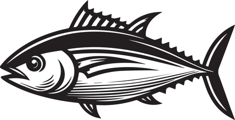 High-Quality Black and White Tuna Fish Vector Illustration – Perfect for Tuna Fish Day