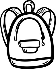 Handdrawn backpack doodle icon. Hand drawn black sketch. Sign symbol. Decoration element. White background. Isolated. Flat design. Vector illustration