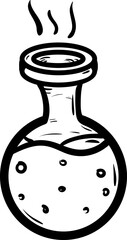 Handdrawn flask doodle icon. Hand drawn black sketch. Sign symbol. Decoration element. White background. Isolated. Flat design. Vector illustration