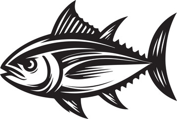 High-Quality Black and White Tuna Fish Vector Illustration – Perfect for Tuna Fish Day