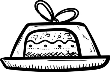 Handdrawn cake doodle icon. Hand drawn black sketch. Sign symbol. Decoration element. White background. Isolated. Flat design. Vector illustration