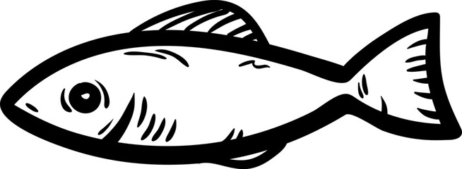 Beautiful hand drawn fashion fish icon. Hand drawn black sketch. Sign / symbol / doodle. Isolated on white background. Flat design. Vector illustration