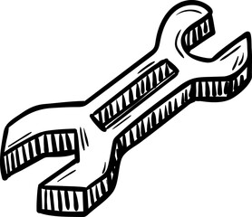 Beautiful hand drawn fashion wrench icon. Hand drawn black sketch. Sign / symbol / doodle. Isolated on white background. Flat design. Vector illustration