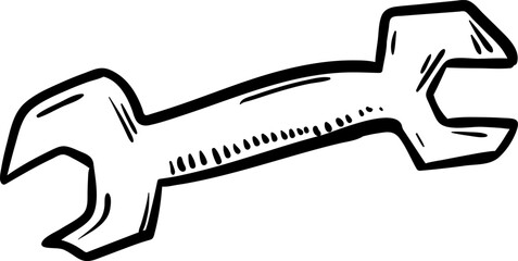 Beautiful hand drawn fashion wrench icon. Hand drawn black sketch. Sign / symbol / doodle. Isolated on white background. Flat design. Vector illustration