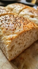 Handcrafted sourdough bread boasts a sturdy, rustic texture with a chewy crumb. Vertical.