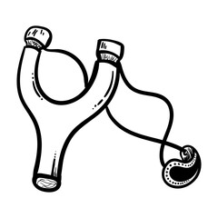 Handdrawn slingshot doodle icon. Hand drawn black sketch. Sign cartoon symbol. Decoration element. White background. Isolated. Flat design. Vector illustration