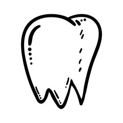 Handdrawn tooth doodle icon. Hand drawn black sketch. Sign cartoon symbol. Decoration element. White background. Isolated. Flat design. Vector illustration