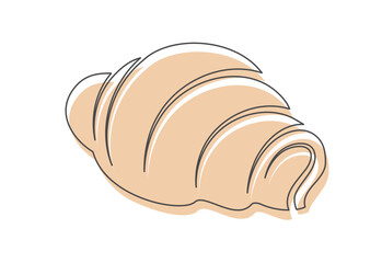 Croissant continuous one line icon isolated on white background. Bakery symbol art drawing. Croissant design outline. Editable stroke. Vector illustration