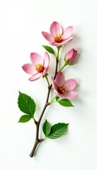 Obraz premium A single branch with leaves and flowers on a white background, simplicity, texture, foliage