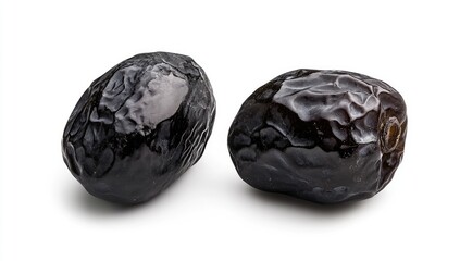 Two Dried Dates Against White Background