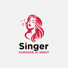 Woman with note music symbol for singer entertainment ,music production logo design