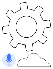 Gear symbolizing innovation, microphone indicating voice control, and cloud signifying cloud computing. Ideal for technology, automation, AI, voice recognition, IoT, communication online services