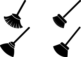 Broom vector collection & Set of broomstick black silhouette vector designs