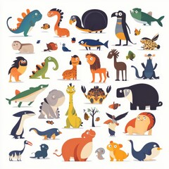 Naklejka premium Colorful Pixel Art Animal Illustrations Collection