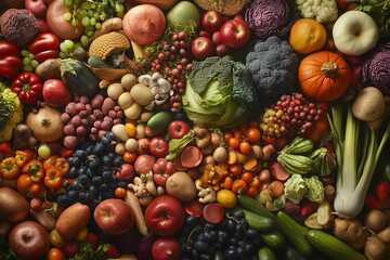 Diverse Fresh Fruits and Vegetables Still Life Healthy Eating Concept