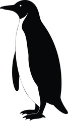 Black and white silhouette of a penguin standing on ice, ideal for logos, branding, and digital artwork.
