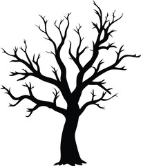 Black and white silhouette of a lone tree with twisted branches, ideal for logos, branding, and digital artwork.