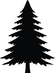 Black and white silhouette of a pine tree covered in snow, ideal for logos, branding, and digital artwork.