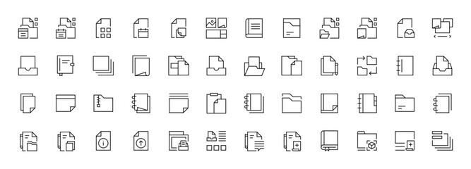 Document icon set. Paper document icons collection. Clipboard, certificate, folder, file, invoice, archive, checklist, business planning and more.