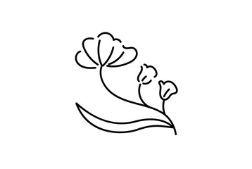 シンプルな花の線画イラスト　黒　ベクター