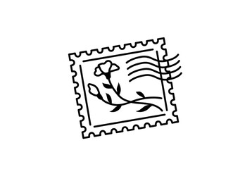シンプルな切手の線画イラスト　黒　ベクター