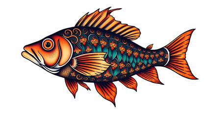 Fototapeta premium colorful batik tropical fish illustration isolated on transparent background
