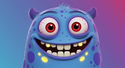 Friendly Blue Monster Character with Big Eyes and Toothy Smile