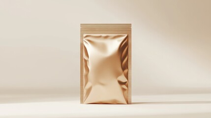 premium snack pouch mockup with lustrous metallic finish, dimensional bag shape with natural creases, isolated presentation, pure white environment, soft gradient lighting emphasizing packaging