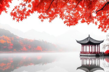 Tranquil Autumn Lake Pavilion