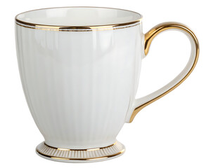 A side view of one empty mugs concepts isolated against a white background.