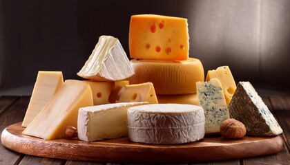 different kinds of delicious cheese on table