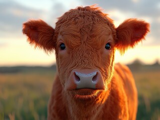 A young cow with a big brown nose and brown eyes