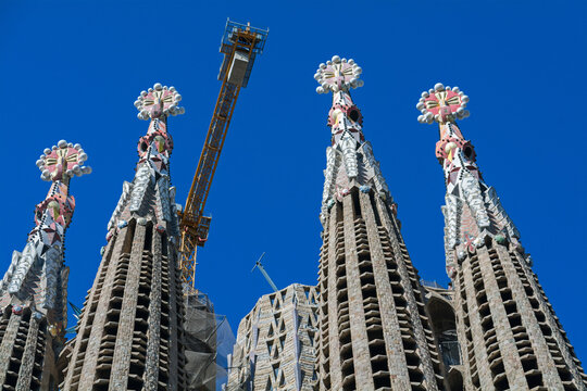 towers of the Sagrada Familia in Barcelona, Spain
