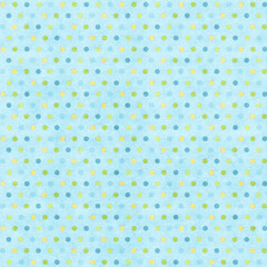 Polka dots design, Blue background, seamless repeat colorful dots pattern, gift wrap paper
