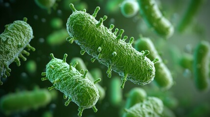 Fototapeta premium A bunch of green bacteria are shown in the air