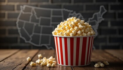 A Bucket of Popcorn Against a United States Map Background
