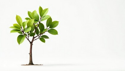 Young tree, delicate leaves, thin trunk, white backdrop, branch, plantlet, flora