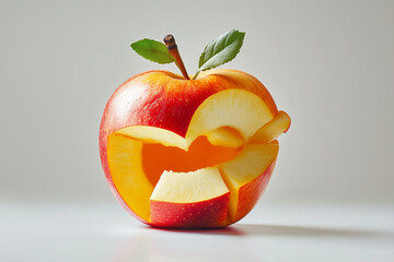 Sliced Red Apple with Green Leaves Fresh Fruit Still Life