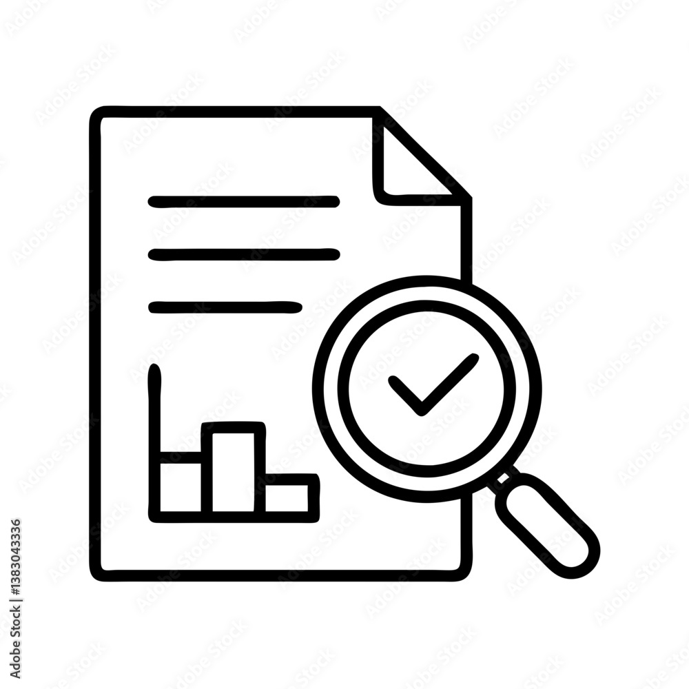 Poster document audit checklist with magnifying glass for business analysis and data review process report 