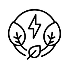 Renewable energy green power leaf and lightning bolt vector icon for sustainable solutions and eco friendly sources