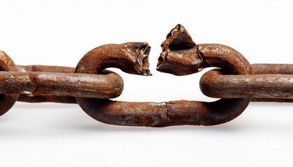 Obraz premium torn old rusty chain isolated on white background