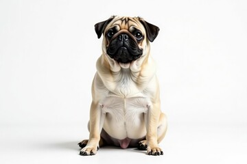 Obraz premium Adorable pug dog sitting, isolated on white background , canine, playful