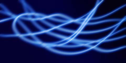 Dark abstract background with blue neon glowing lines. Abstract background, neon light, laser show,...