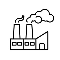Factory outline vector graphic with smoke stacks industrial plant pollution icon industry illustration 